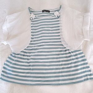 Mary Quant Blue and White Striped Blouse, Size Medium - EUC